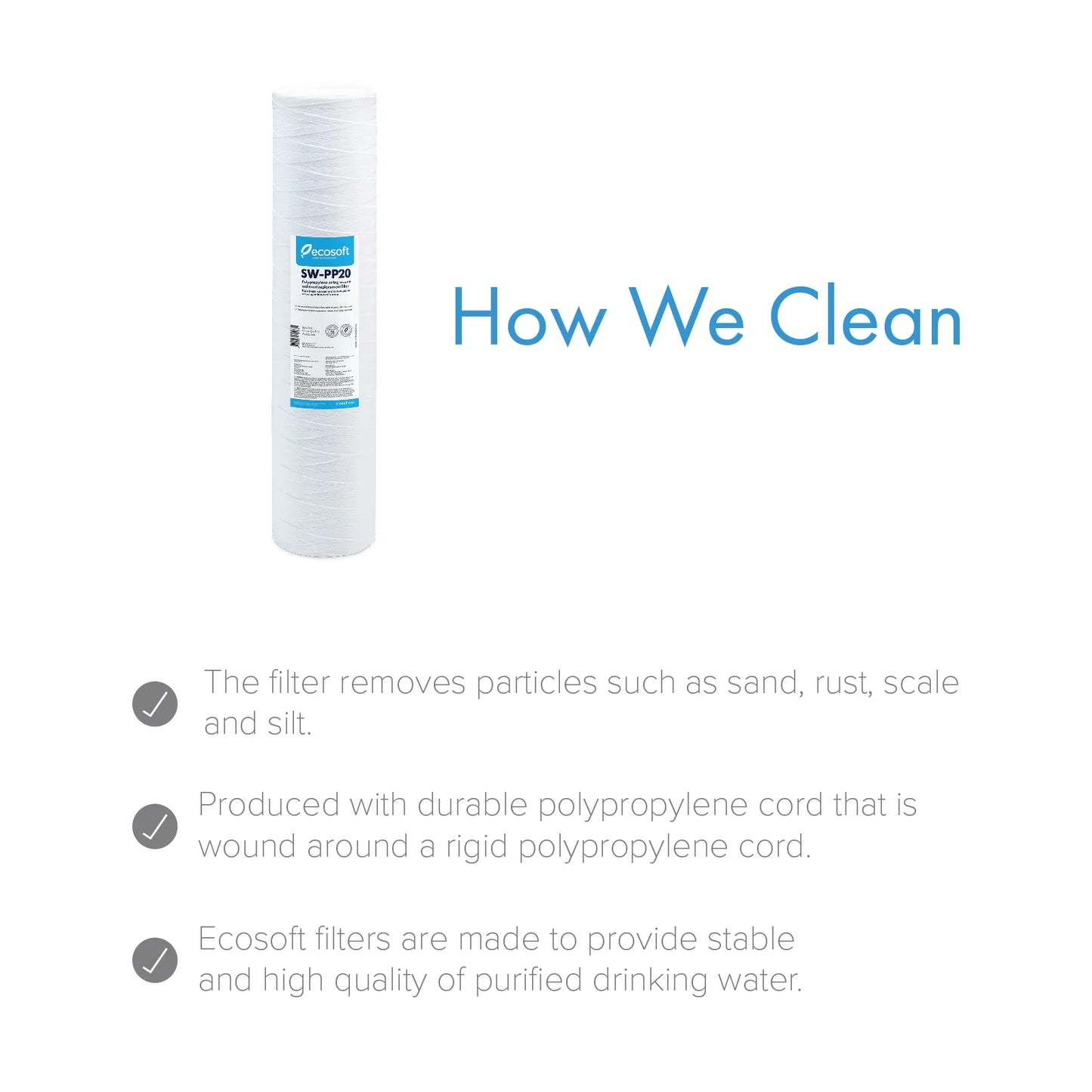 PP String Sediment Filter Replacement Filter 4.5” x 20”, 20 micron - ZYV WATER