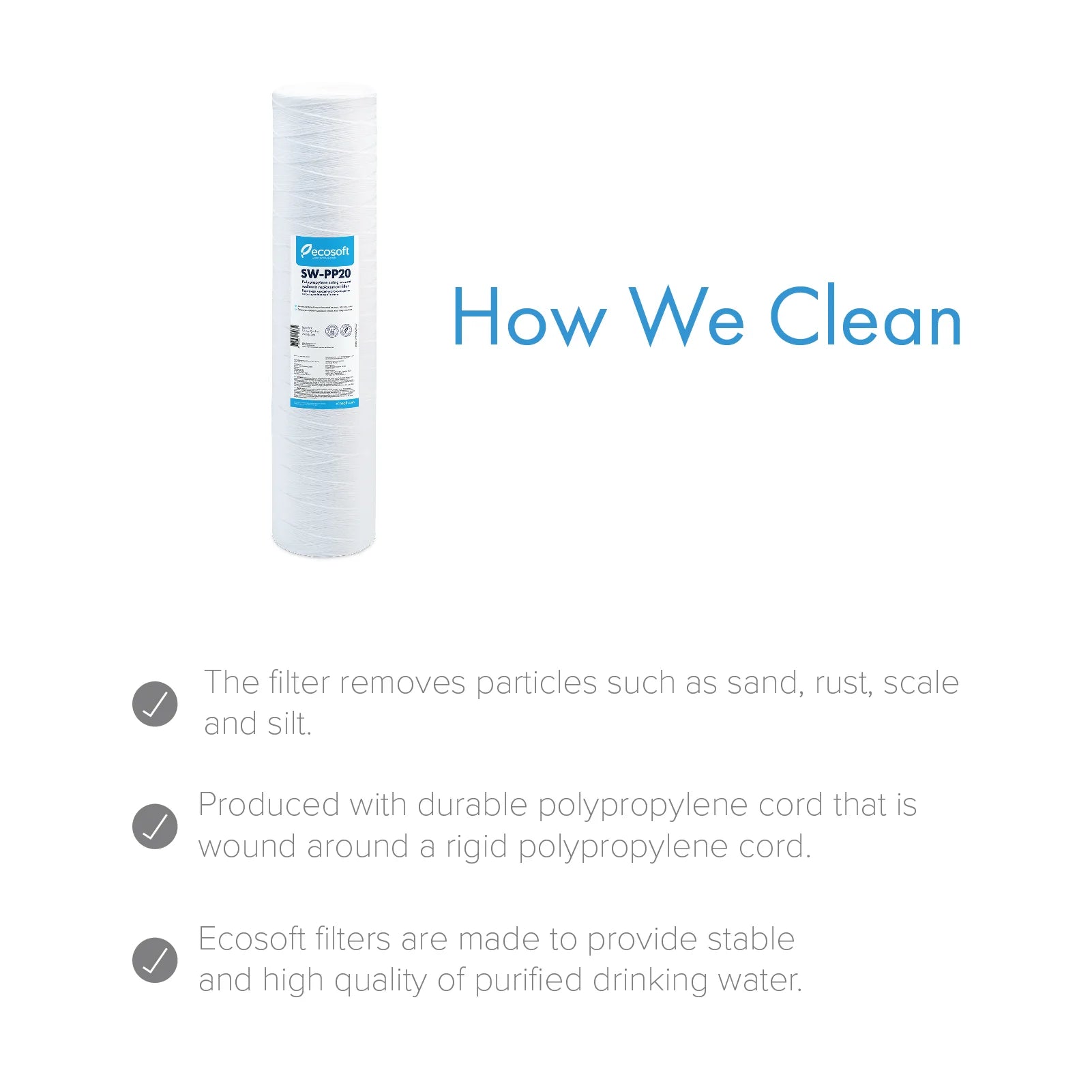 PP String Sediment Filter Replacement Filter 4.5” x 20”, 20 micron - ZYV WATER