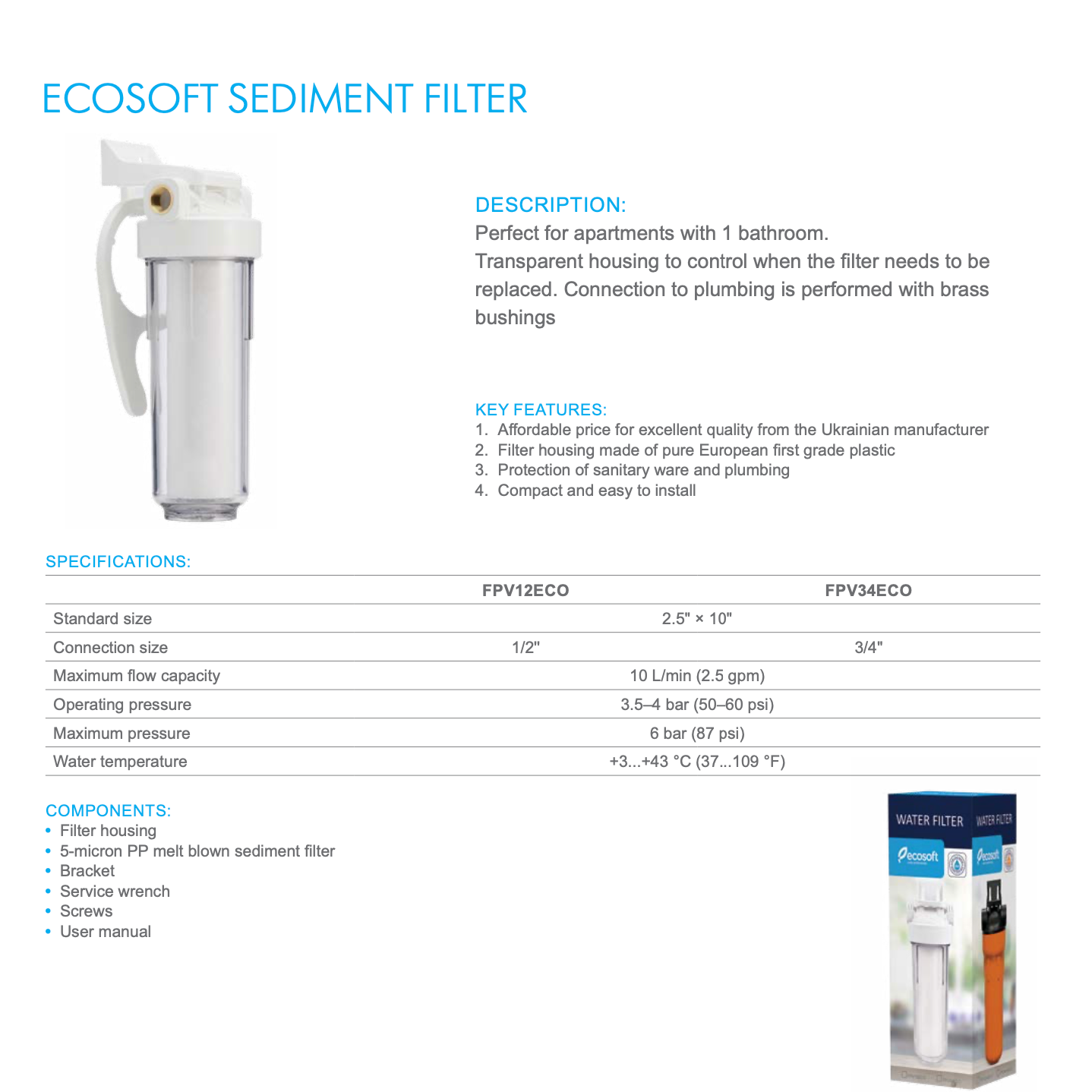 Sediment Filter with Clear Housing, 1/2” - ZYV WATER