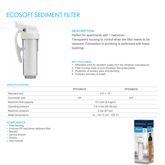 Sediment Filter with Clear Housing, 1/2” - ZYV WATER