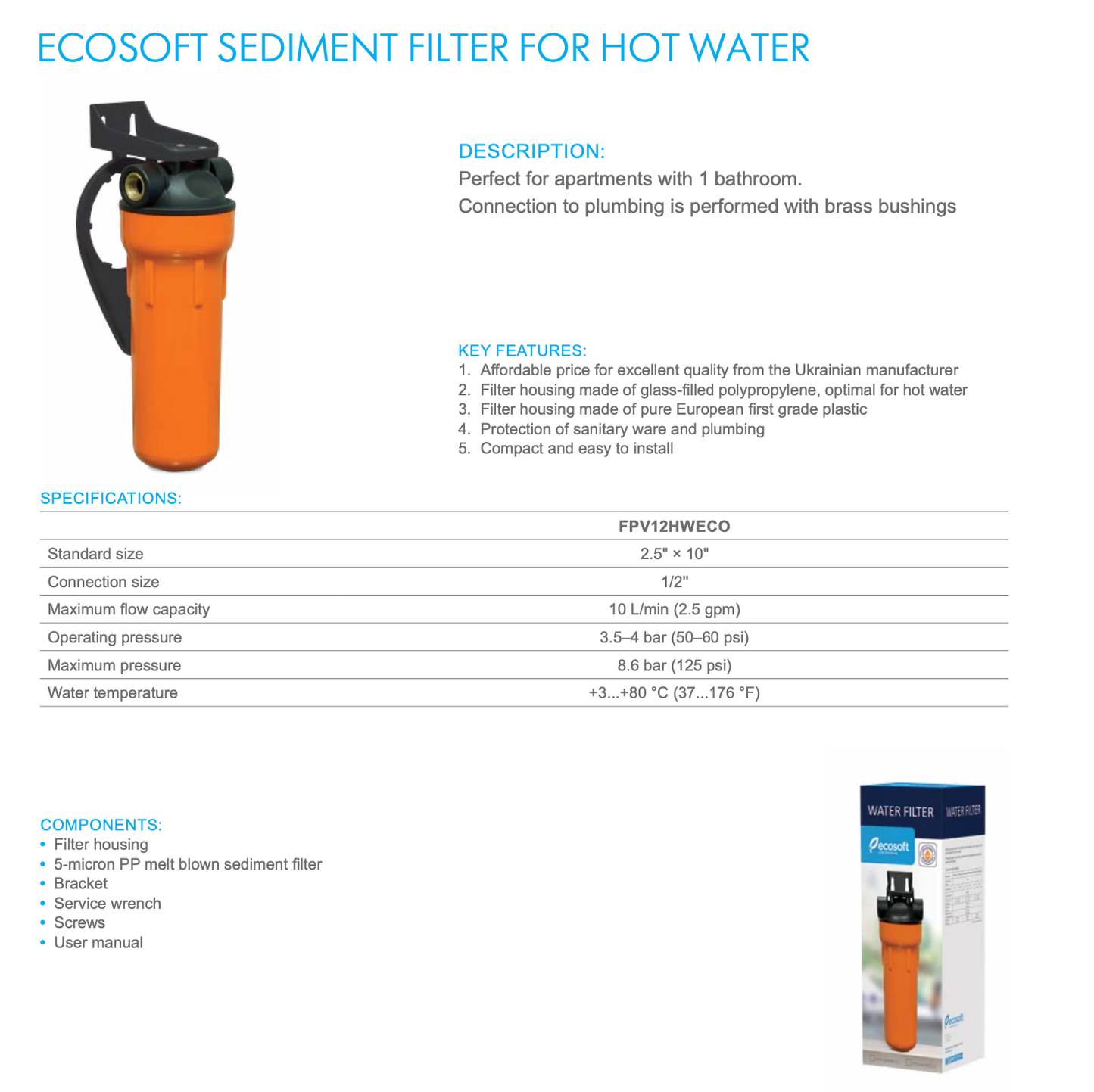 Hot Water Sediment Filter with Housing, 3/4” - ZYV WATER