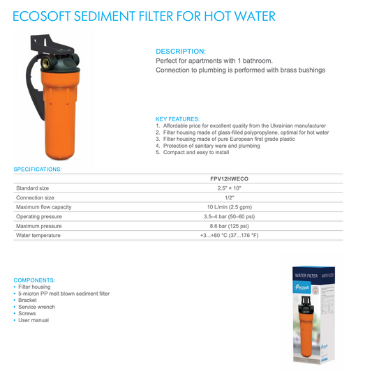 Hot Water Sediment Filter with Housing, 3/4” - ZYV WATER
